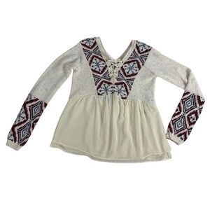 Abercrombie & Fitch Fair Isle Babydoll Sweater Women's S V-Neck Cottagecore Boho